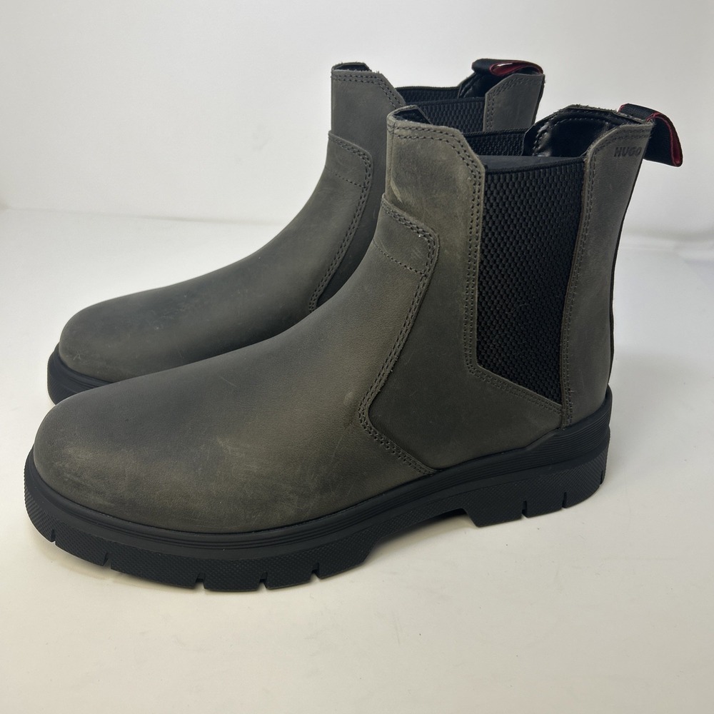 HUGO Ryan Men's Chelsea Boots Grey‎ Nubuck Leather Lug Sole US 9 EU 42 NIB